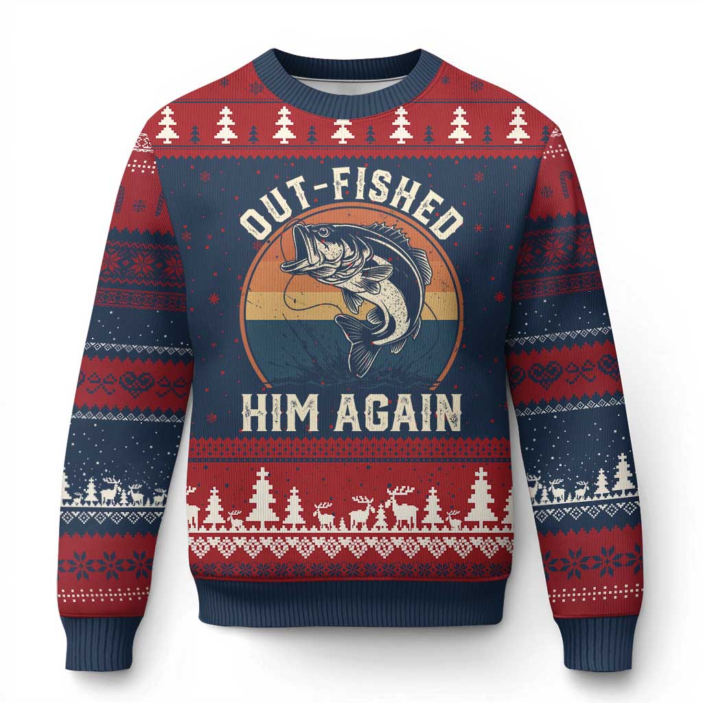 Funny Bass Fishing Ugly Christmas Sweater Out Fished Him Again Fisherman Outdoor Adventure TS12 Navy Red Print Your Wear