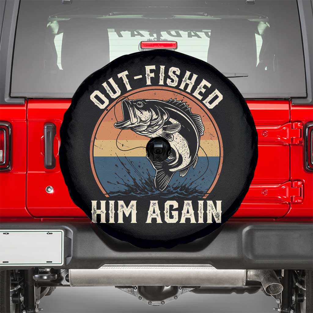 Funny Bass Fishing Spare Tire Cover Out Fished Him Again Fisherman Outdoor Adventure