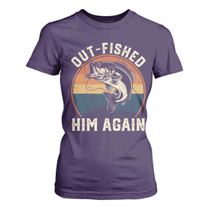 Funny Bass Fishing T Shirt For Women Out Fished Him Again Fisherman Outdoor Adventure