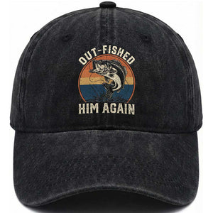 Funny Bass Fishing Washed Cotton Baseball Cap Out Fished Him Again Fisherman Outdoor Adventure