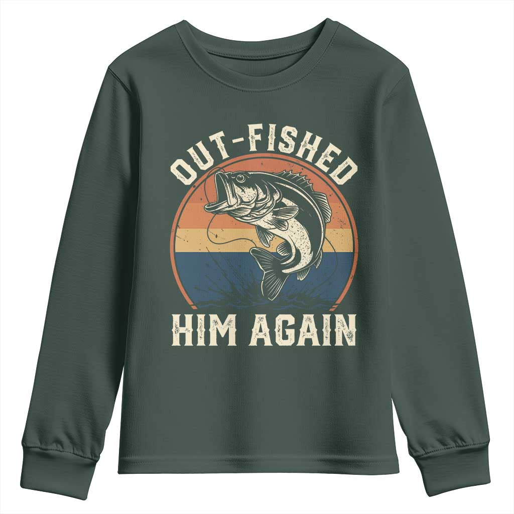 Funny Bass Fishing Youth Sweatshirt Out Fished Him Again Fisherman Outdoor Adventure