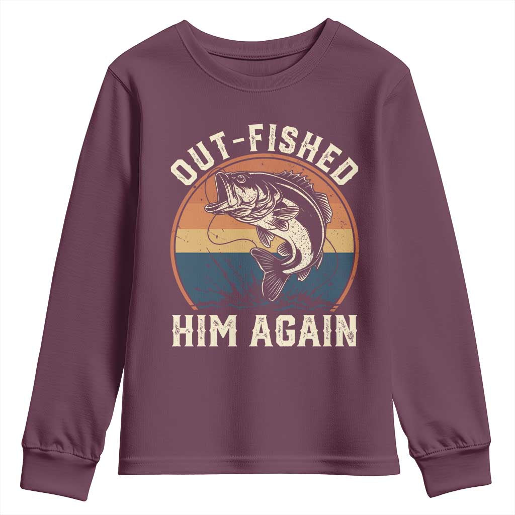 Funny Bass Fishing Youth Sweatshirt Out Fished Him Again Fisherman Outdoor Adventure