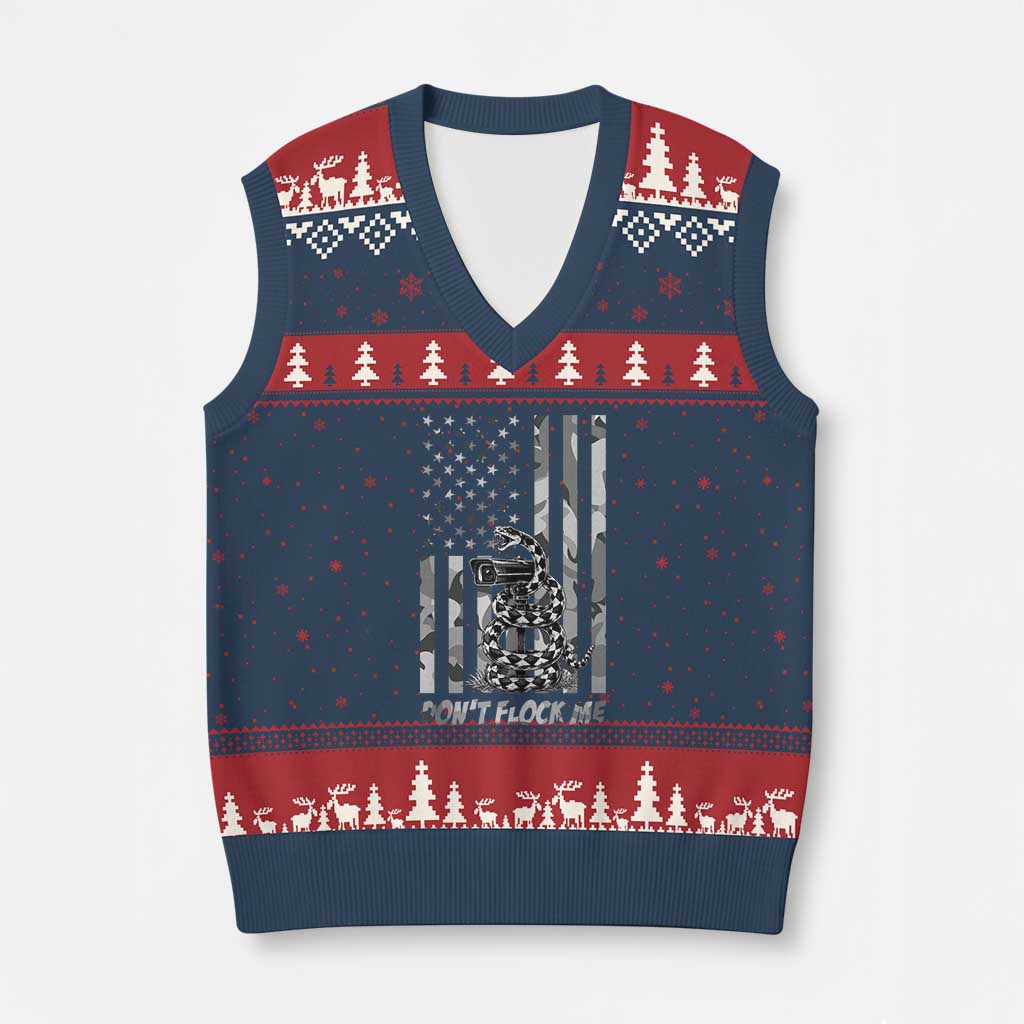 Rattlesnake Surveillance Camera US Flag Camo Graphic V-Neck Knit Sweater Vest Dont Flock Me TS12 Navy Red Print Your Wear