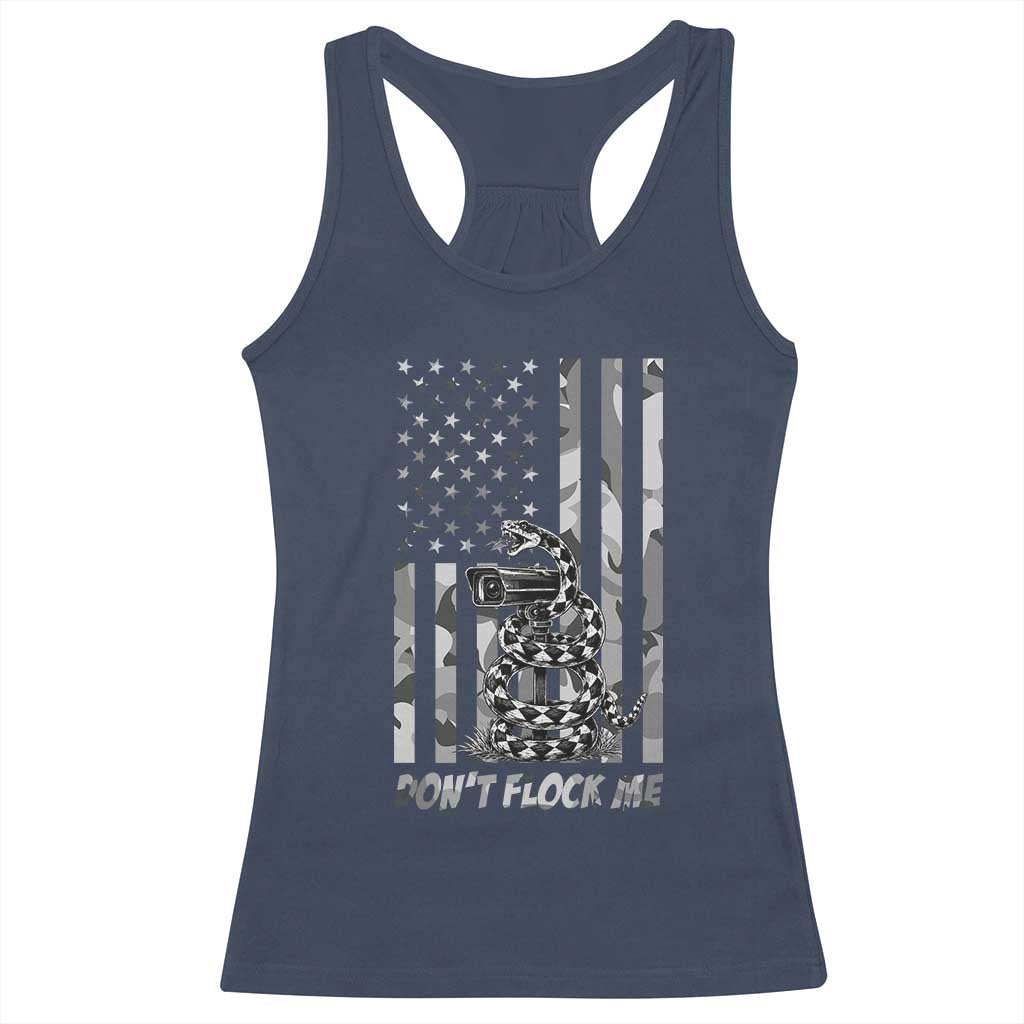 Rattlesnake Surveillance Camera US Flag Camo Graphic Racerback Tank Top Dont Flock Me