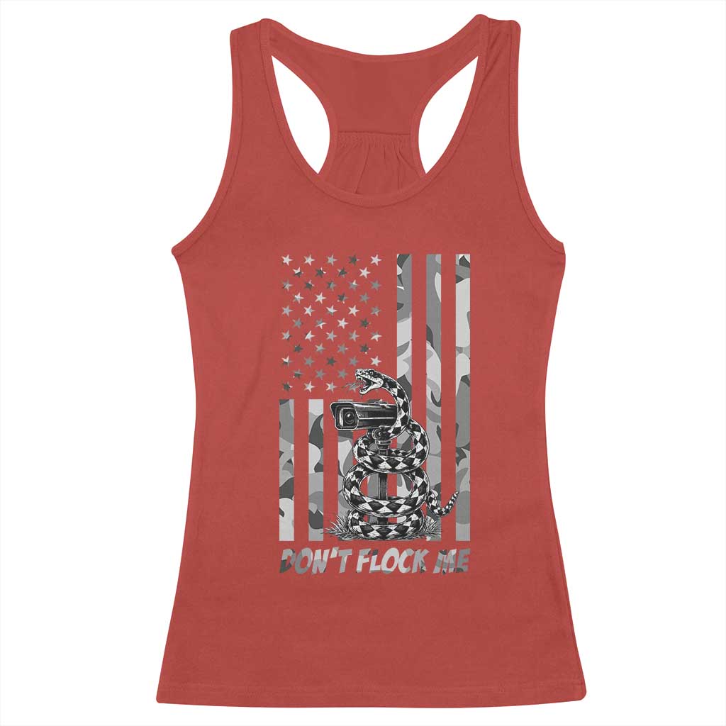 Rattlesnake Surveillance Camera US Flag Camo Graphic Racerback Tank Top Dont Flock Me