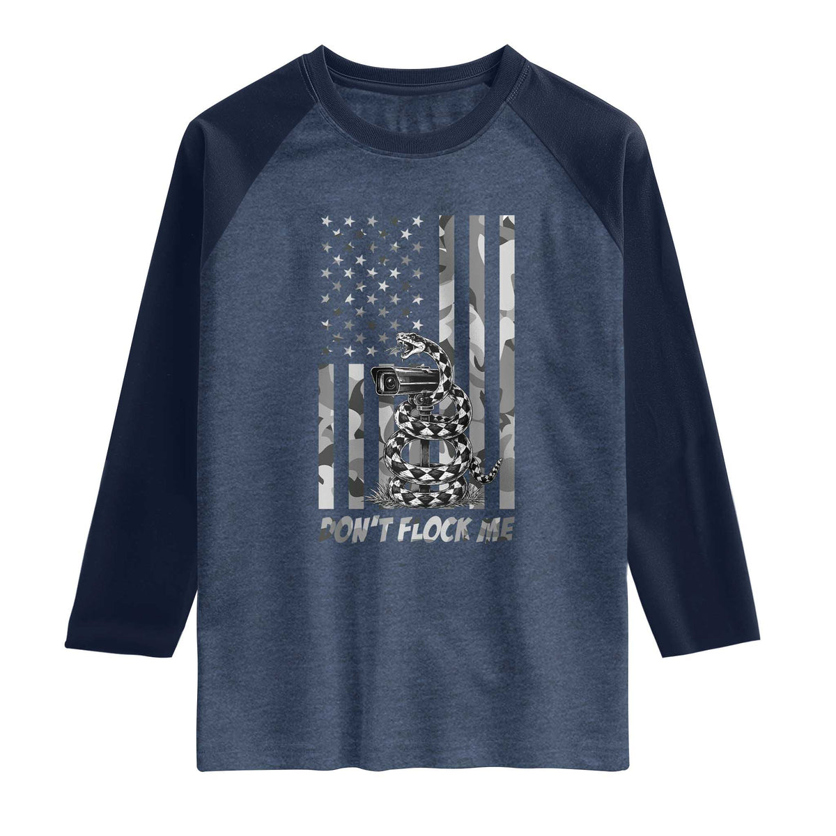 Rattlesnake Surveillance Camera US Flag Camo Graphic Raglan Shirt Dont Flock Me