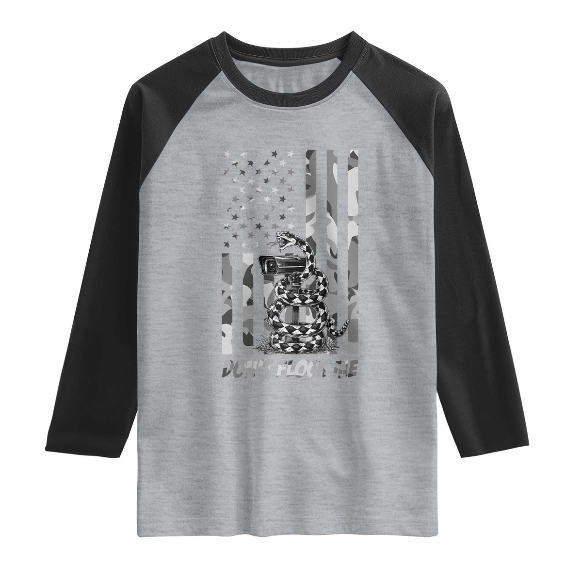 Rattlesnake Surveillance Camera US Flag Camo Graphic Raglan Shirt Dont Flock Me