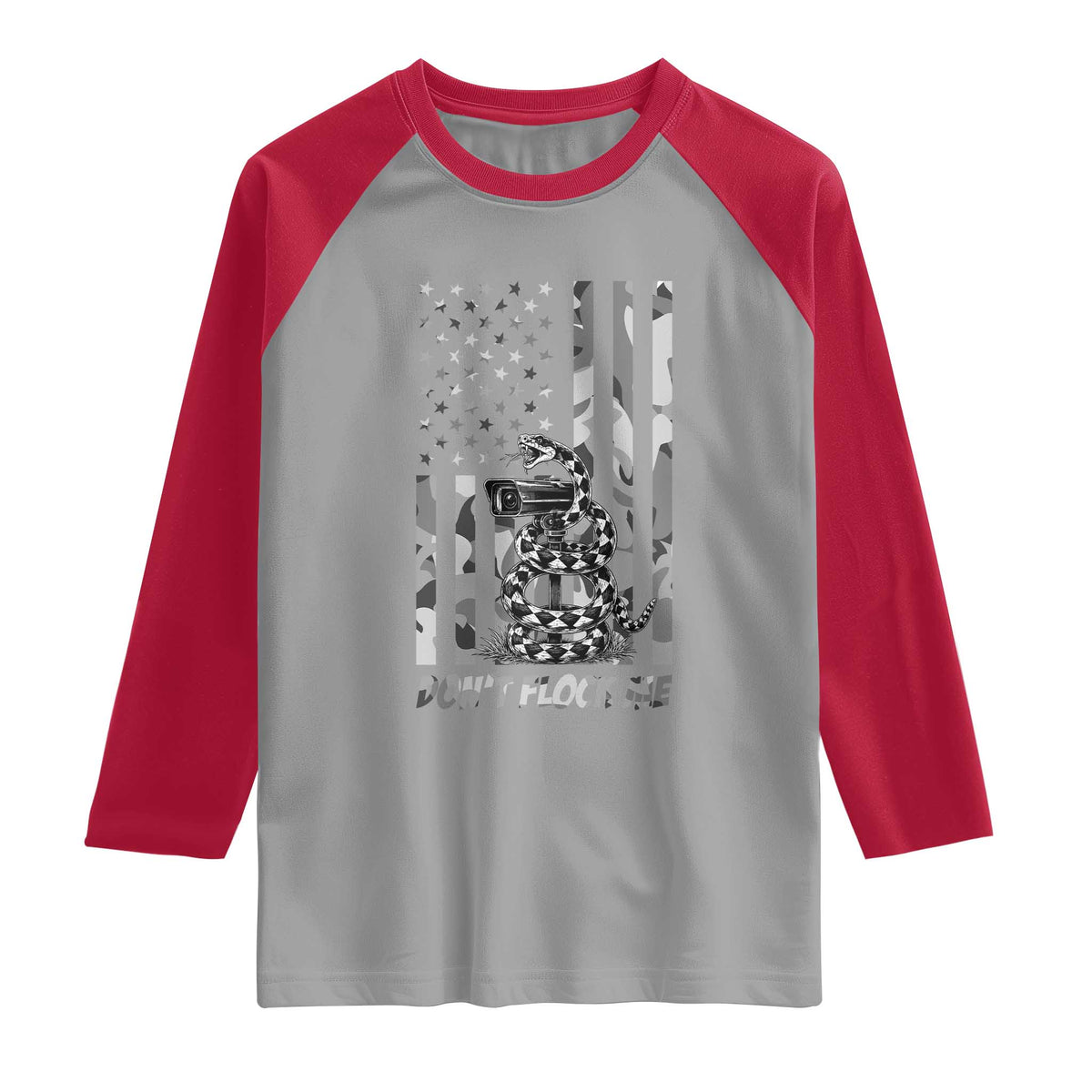 Rattlesnake Surveillance Camera US Flag Camo Graphic Raglan Shirt Dont Flock Me