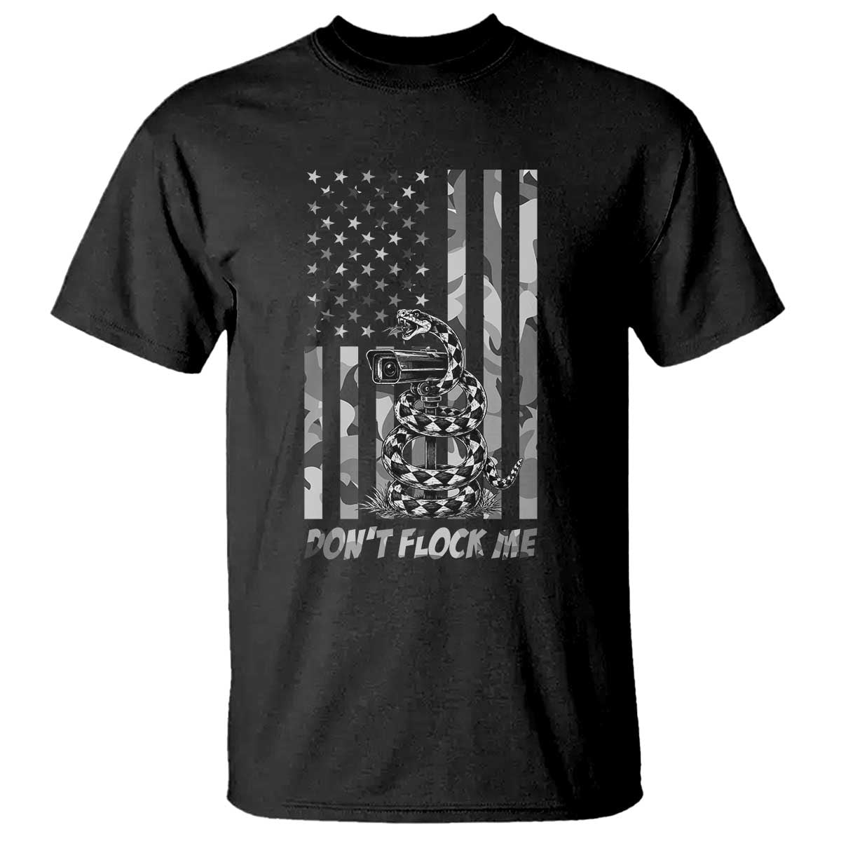Rattlesnake Surveillance Camera US Flag Camo Graphic T Shirt Dont Flock Me TS12 Black Print Your Wear
