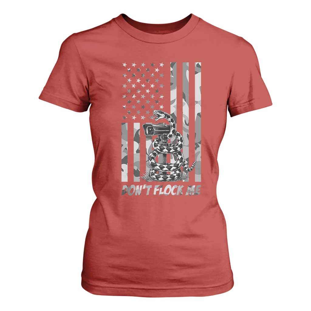 Rattlesnake Surveillance Camera US Flag Camo Graphic T Shirt For Women Dont Flock Me