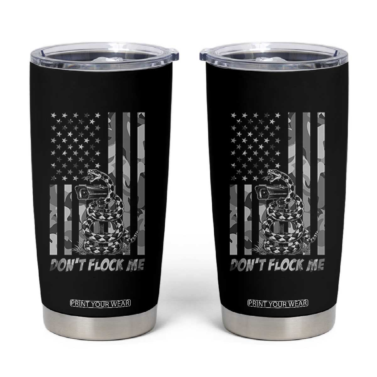 Rattlesnake Surveillance Camera US Flag Camo Graphic Tumbler Cup Dont Flock Me TS12 Black Print Your Wear