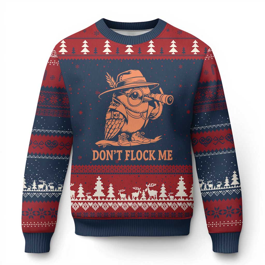 Funny Bird Watching Detective Birdwatcher Ugly Christmas Sweater Dont Flock Me TS12 Navy Red Print Your Wear