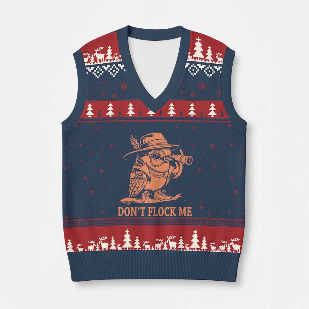 Funny Bird Watching Detective Birdwatcher V-Neck Knit Sweater Vest Dont Flock Me TS12 Navy Red Print Your Wear