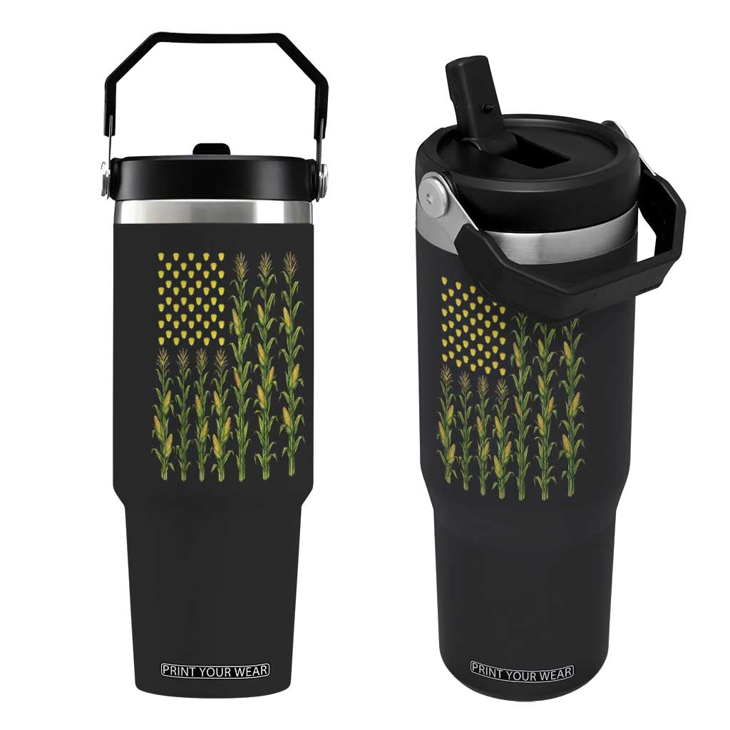 Vintage Corn American Flag Flip Straw Tumbler Patriotic Farmer Farm Gift TS12 One Size: 30 oz Black Print Your Wear