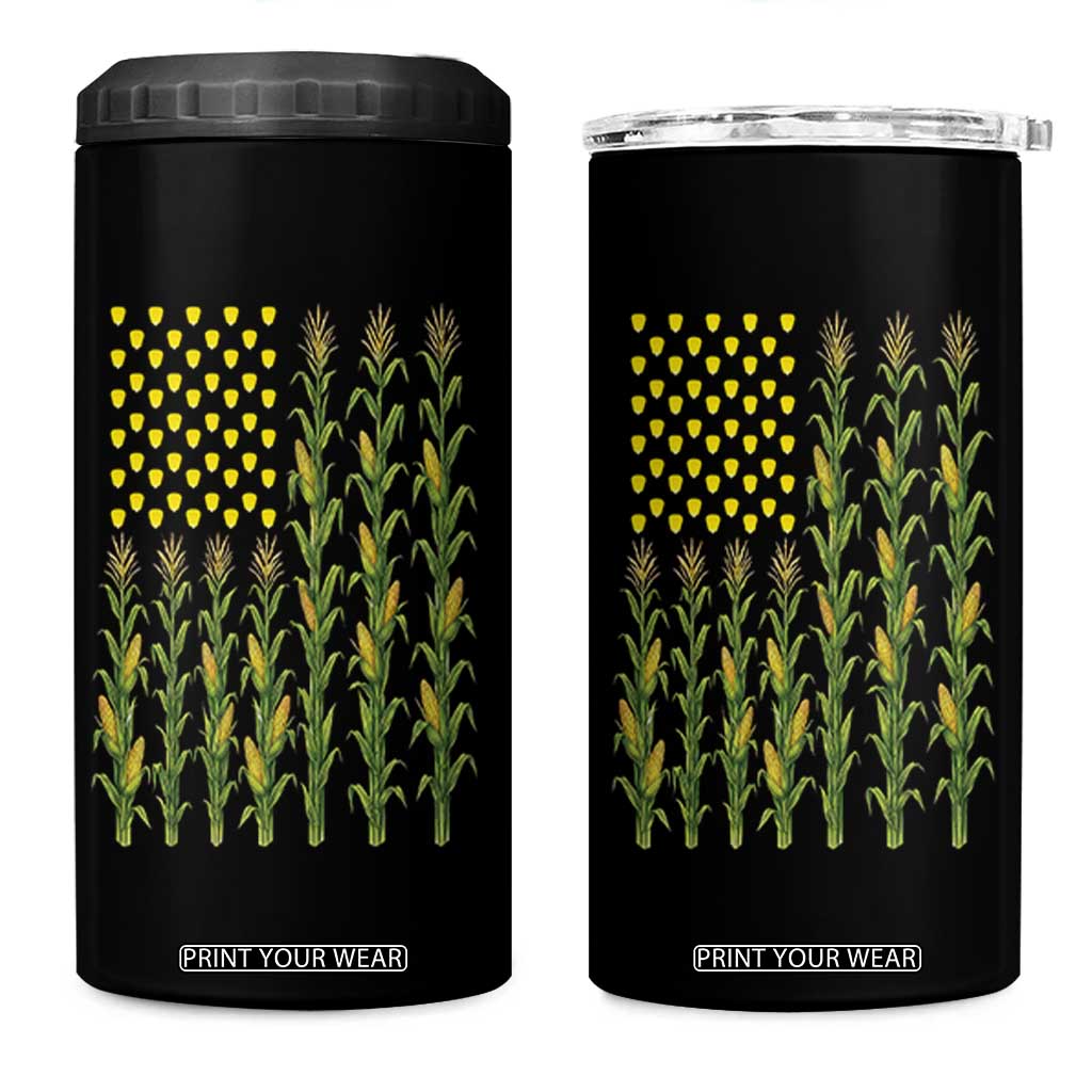 Vintage Corn American Flag 4 in 1 Can Cooler Tumbler Patriotic Farmer Farm Gift TS12 One Size: 16 oz Black Print Your Wear