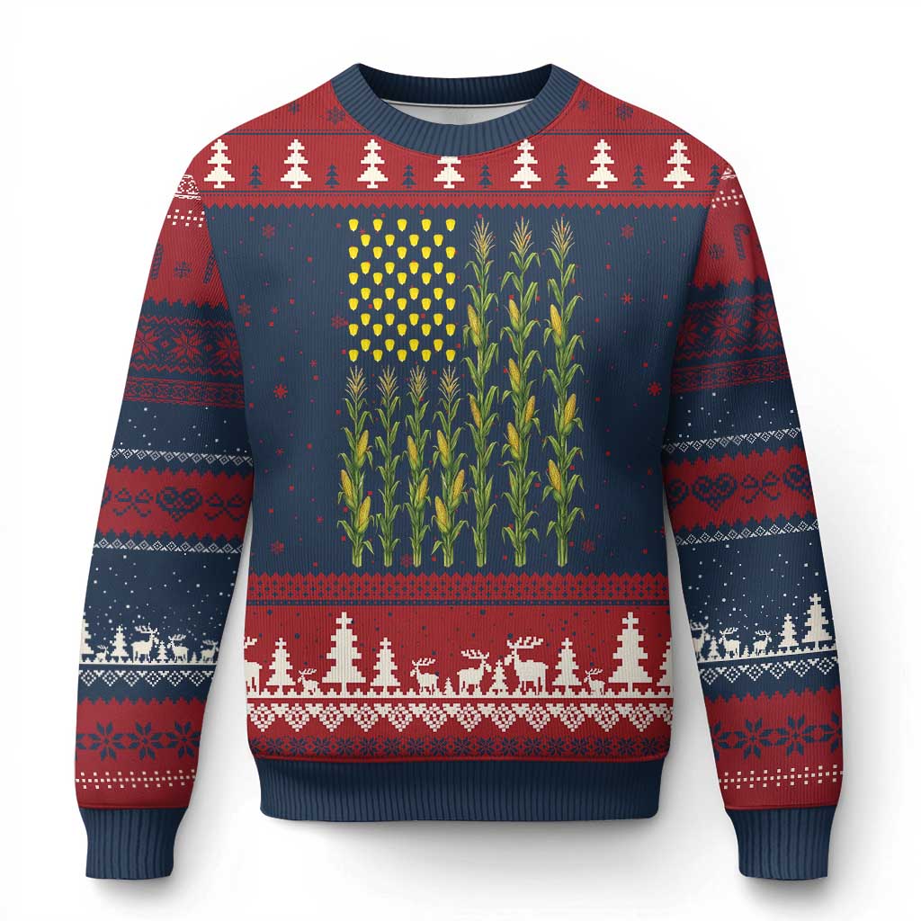 Vintage Corn American Flag Ugly Christmas Sweater Patriotic Farmer Farm Gift TS12 Navy Red Print Your Wear