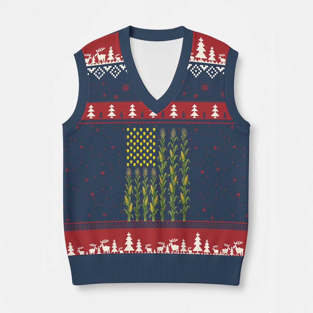 Vintage Corn American Flag V-Neck Knit Sweater Vest Patriotic Farmer Farm Gift TS12 Navy Red Print Your Wear