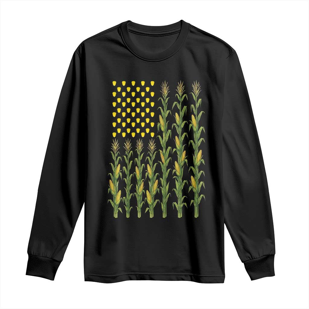 Vintage Corn American Flag Long Sleeve Shirt Patriotic Farmer Farm Gift TS12 Black Print Your Wear