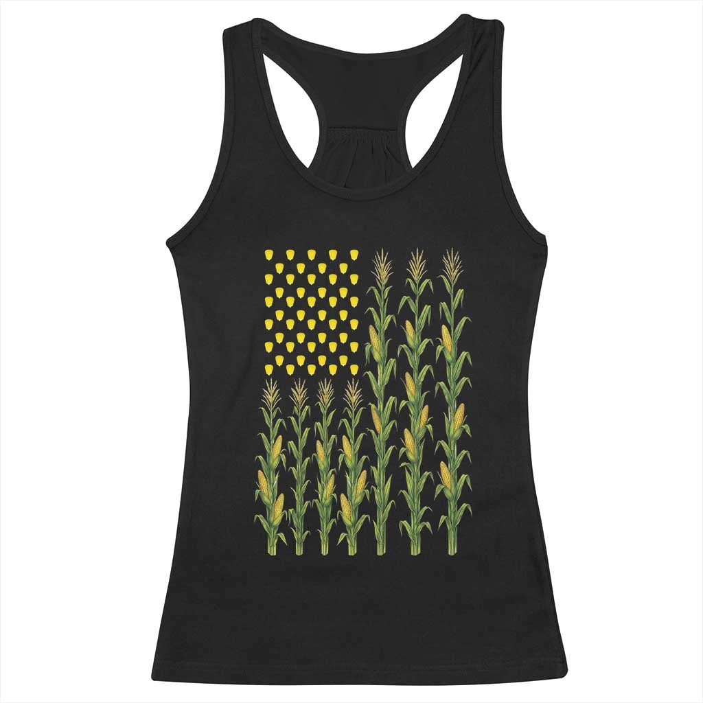 Vintage Corn American Flag Racerback Tank Top Patriotic Farmer Farm Gift TS12 Black Print Your Wear
