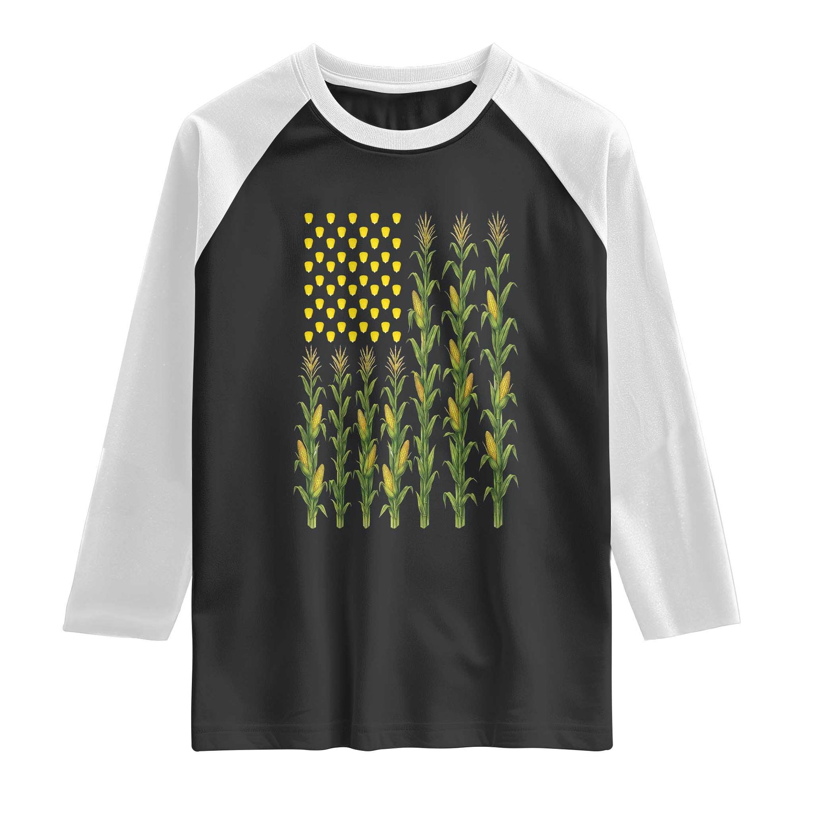 Vintage Corn American Flag Raglan Shirt Patriotic Farmer Farm Gift TS12 Black White Print Your Wear