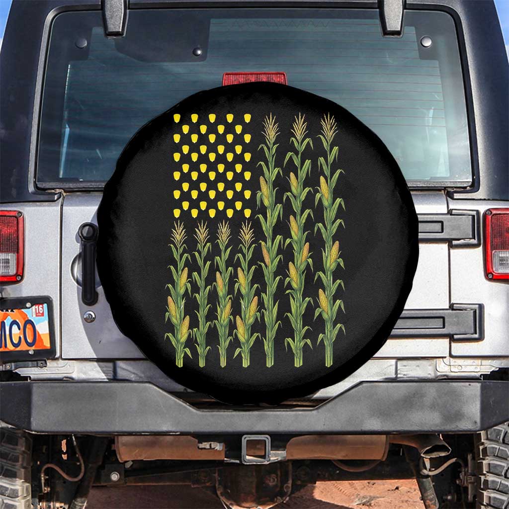 Vintage Corn American Flag Spare Tire Cover Patriotic Farmer Farm Gift TS12 No hole Black Print Your Wear