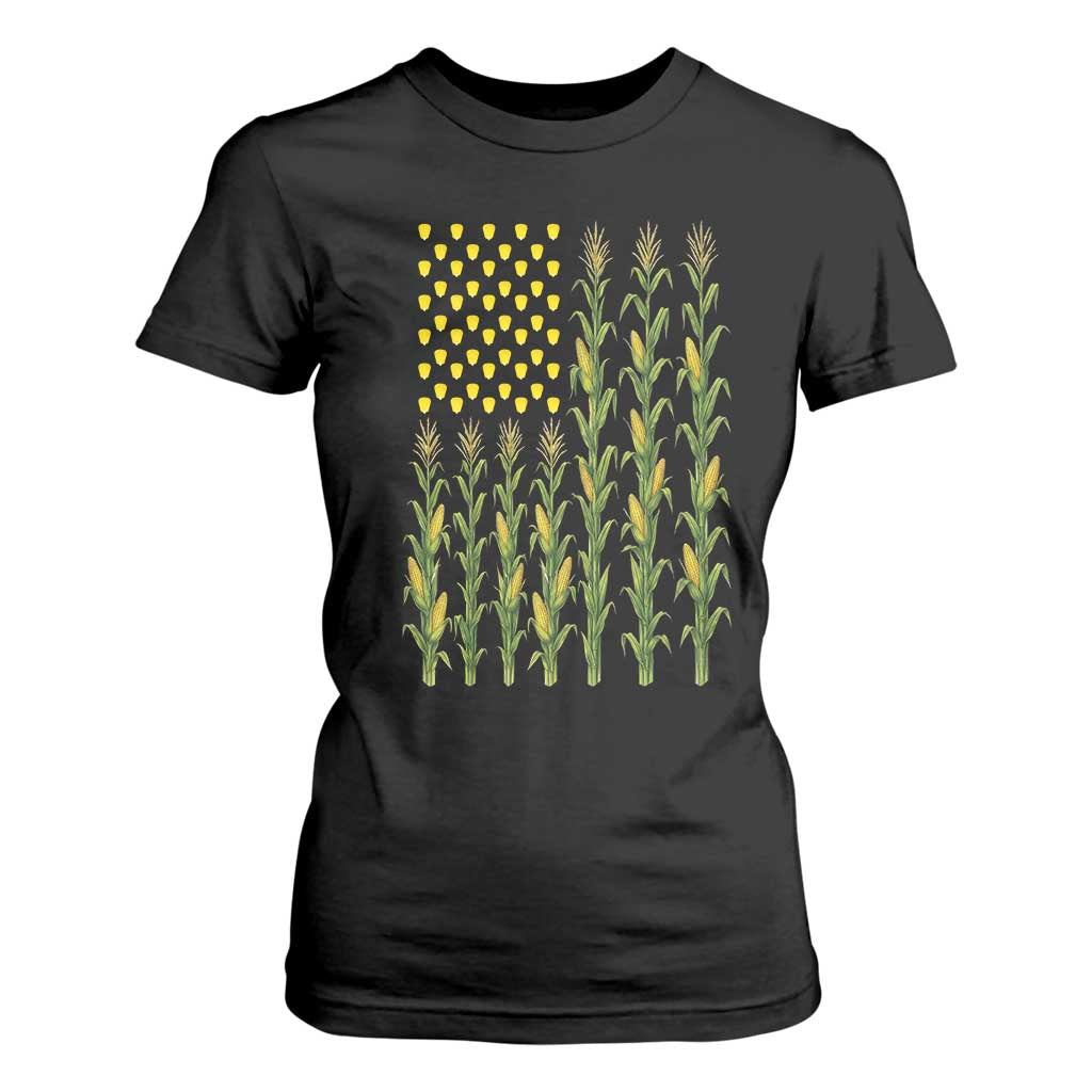 Vintage Corn American Flag T Shirt For Women Patriotic Farmer Farm Gift TS12 Black Print Your Wear