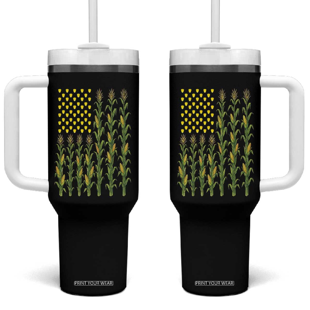 Vintage Corn American Flag Tumbler With Handle Patriotic Farmer Farm Gift TS12 One Size: 40 oz Black Print Your Wear