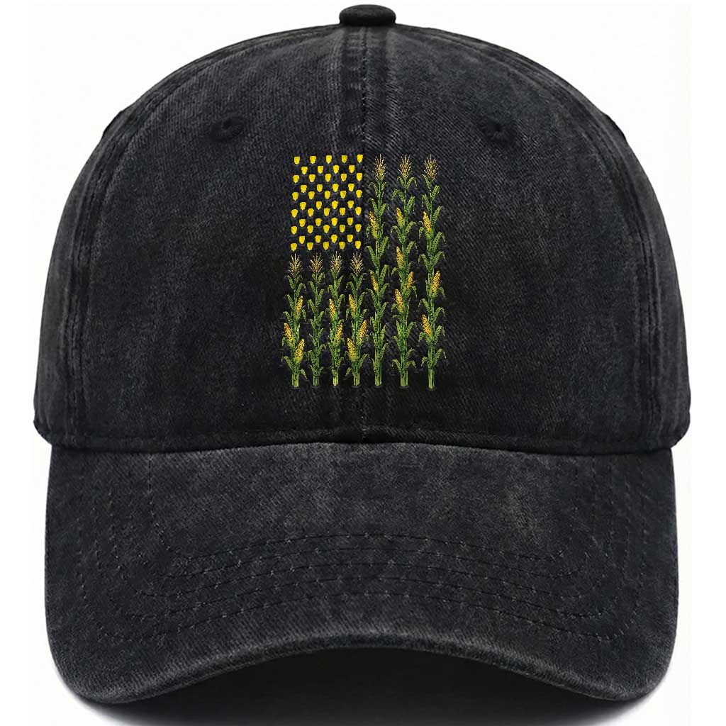 Vintage Corn American Flag Washed Cotton Baseball Cap Patriotic Farmer Farm Gift TS12 Print Your Wear