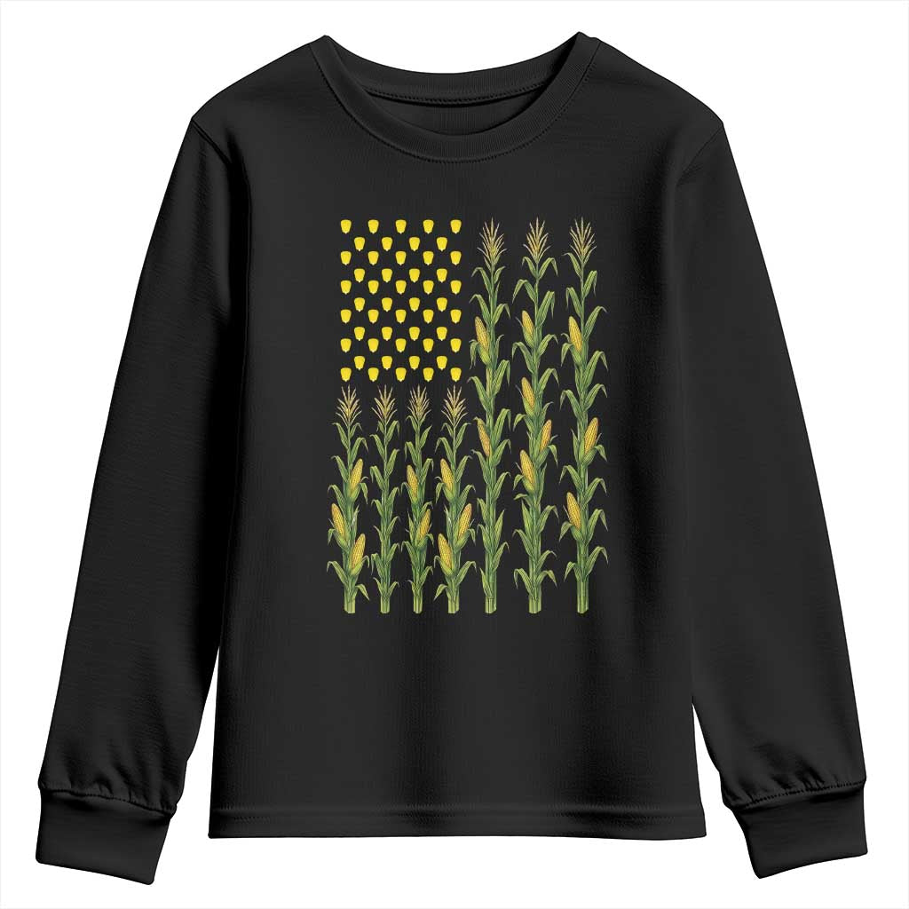 Vintage Corn American Flag Youth Sweatshirt Patriotic Farmer Farm Gift TS12 Black Print Your Wear