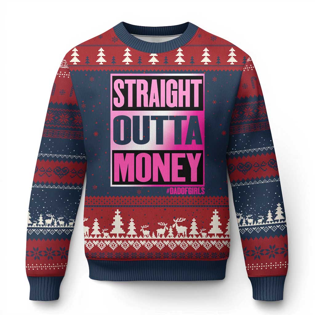 Funny Girl Dad Life Ugly Christmas Sweater Broke Dad Out Of Money TS12 Navy Red Print Your Wear