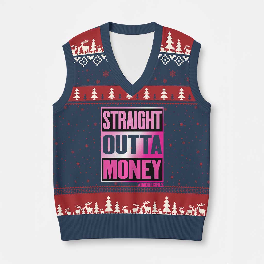 Funny Girl Dad Life V-Neck Knit Sweater Vest Broke Dad Out Of Money TS12 Navy Red Print Your Wear
