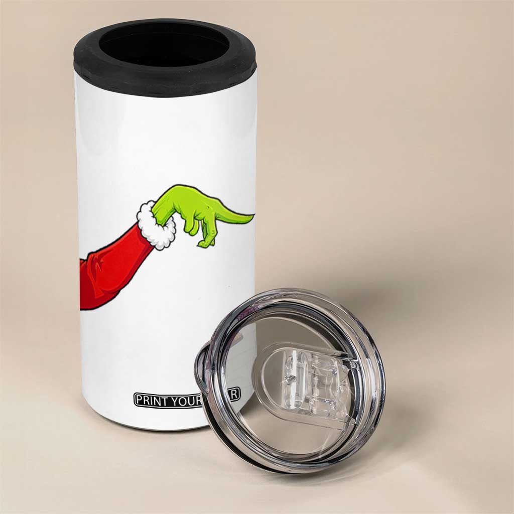 Funny Green Hand Basketball Pointing Meme 4 in 1 Can Cooler Tumbler Christmas Holiday Gift