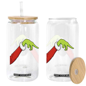 Funny Green Hand Basketball Pointing Meme Glass Can Christmas Holiday Gift