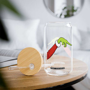 Funny Green Hand Basketball Pointing Meme Glass Can Christmas Holiday Gift