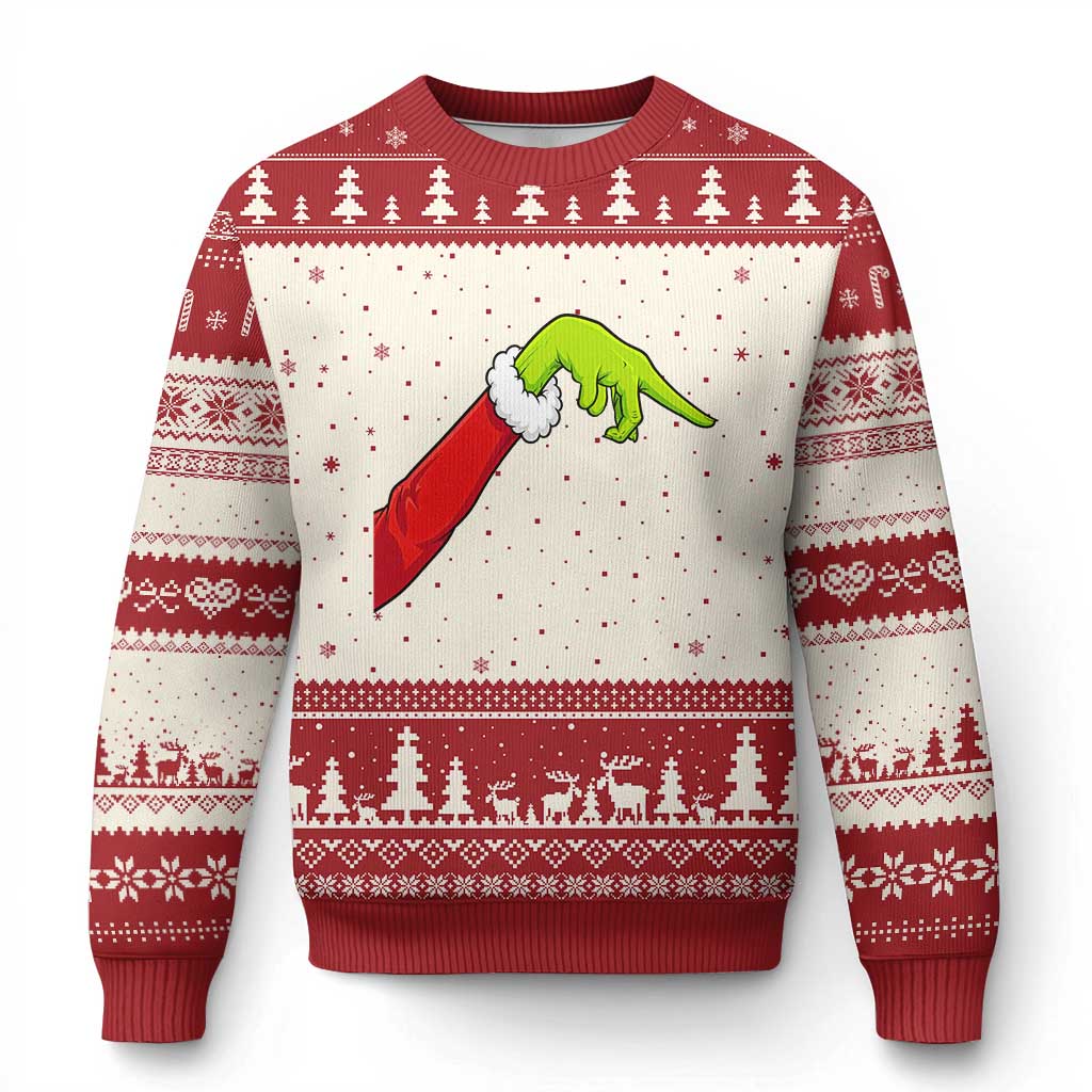 Funny Green Hand Basketball Pointing Meme Ugly Christmas Sweater Christmas Holiday Gift TS12 Beige Red Print Your Wear