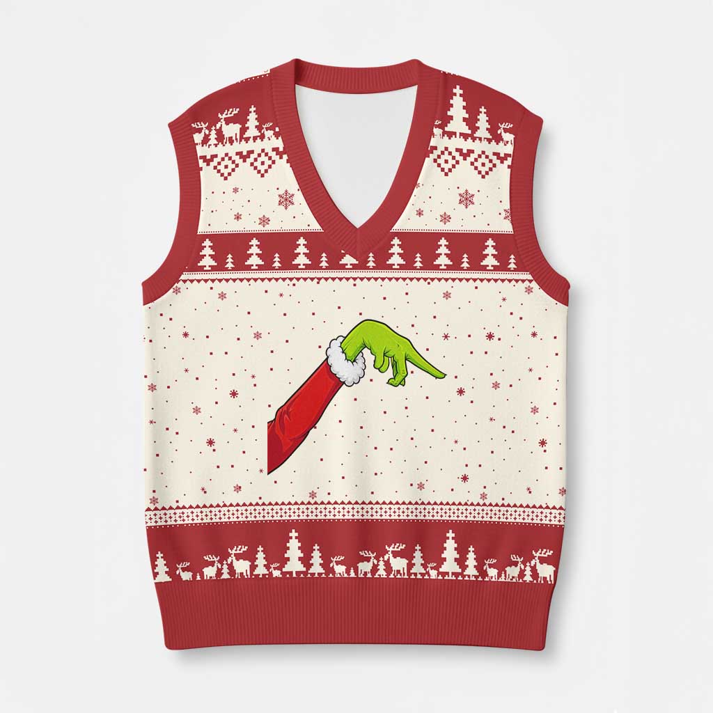 Funny Green Hand Basketball Pointing Meme V-Neck Knit Sweater Vest Christmas Holiday Gift TS12 Beige Red Print Your Wear