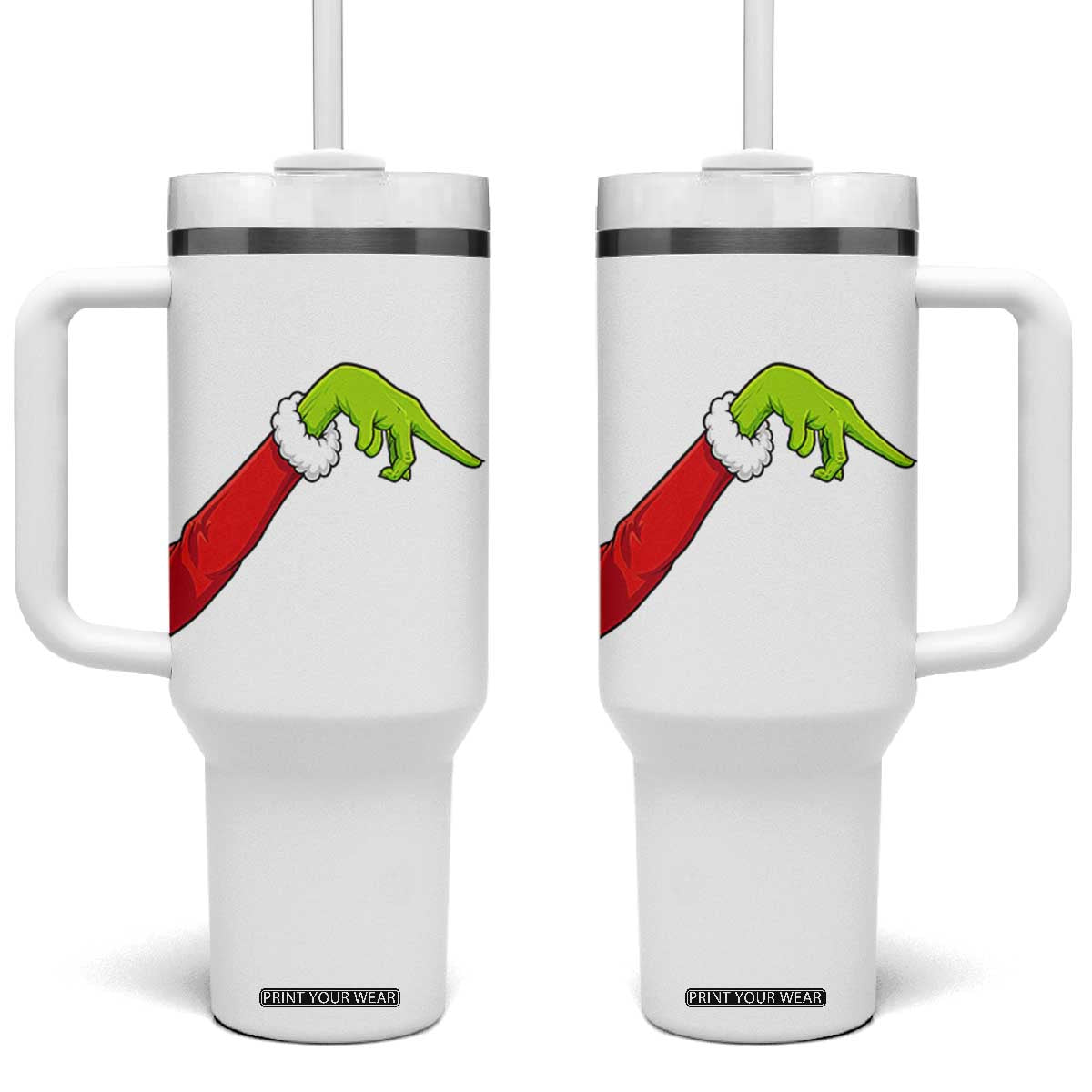 Funny Green Hand Basketball Pointing Meme Tumbler With Handle Christmas Holiday Gift TS12 One Size: 40 oz White Print Your Wear