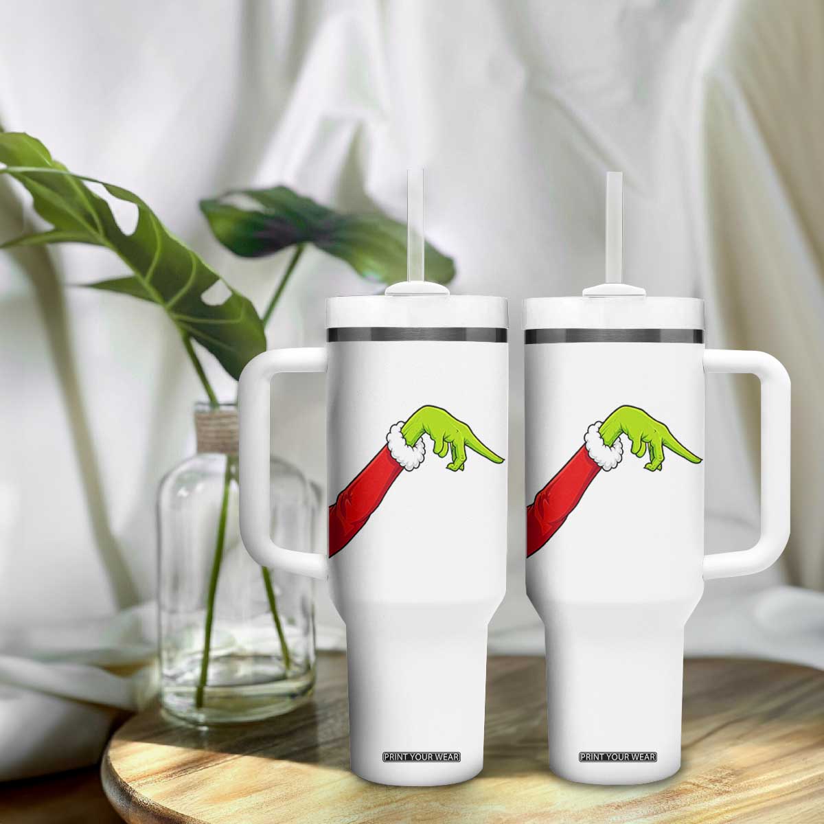 Funny Green Hand Basketball Pointing Meme Tumbler With Handle Christmas Holiday Gift