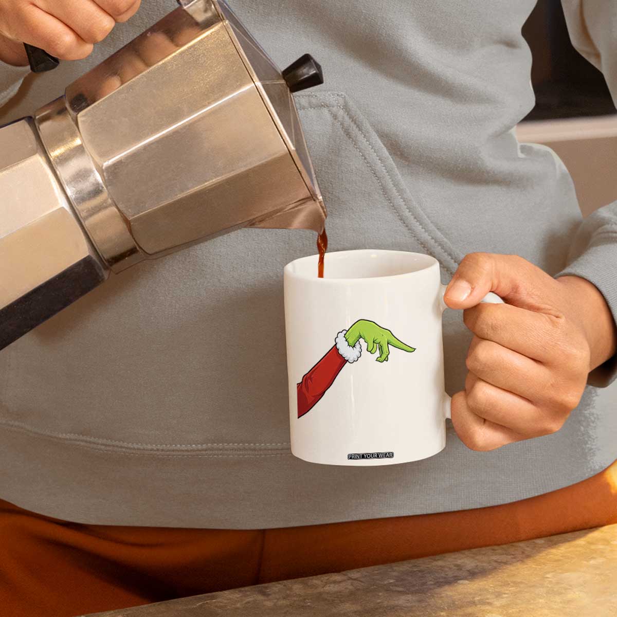 Funny Green Hand Basketball Pointing Meme Coffee Mug Christmas Holiday Gift