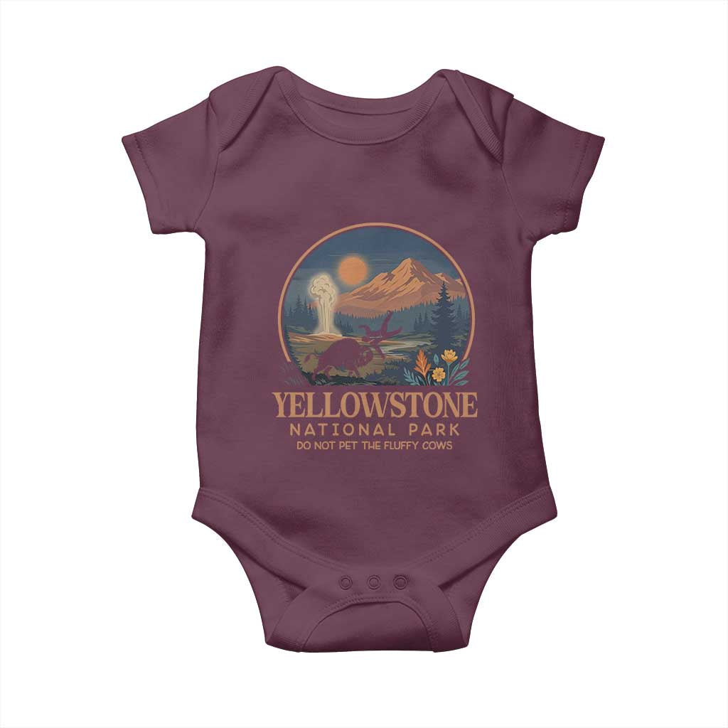 Yellowstone National Park Do Not Pet The Fluffy Cows Baby Onesie Amusing Bison Encounter Campsite Toss