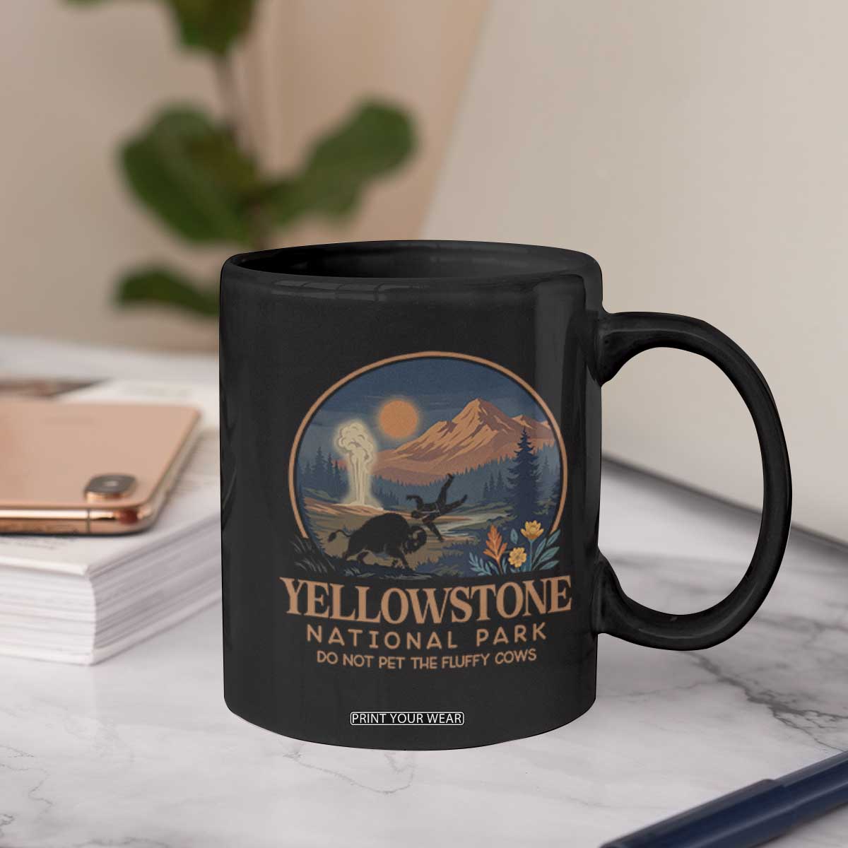 Yellowstone National Park Do Not Pet The Fluffy Cows Coffee Mug Amusing Bison Encounter Campsite Toss