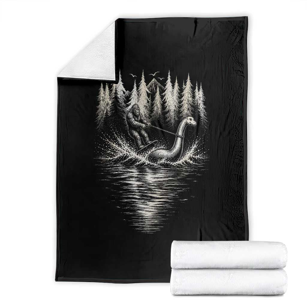 Funny Bigfoot Water Skiing Behind Nessie Throw Blanket Cryptid Lover TS12 Black Print Your Wear