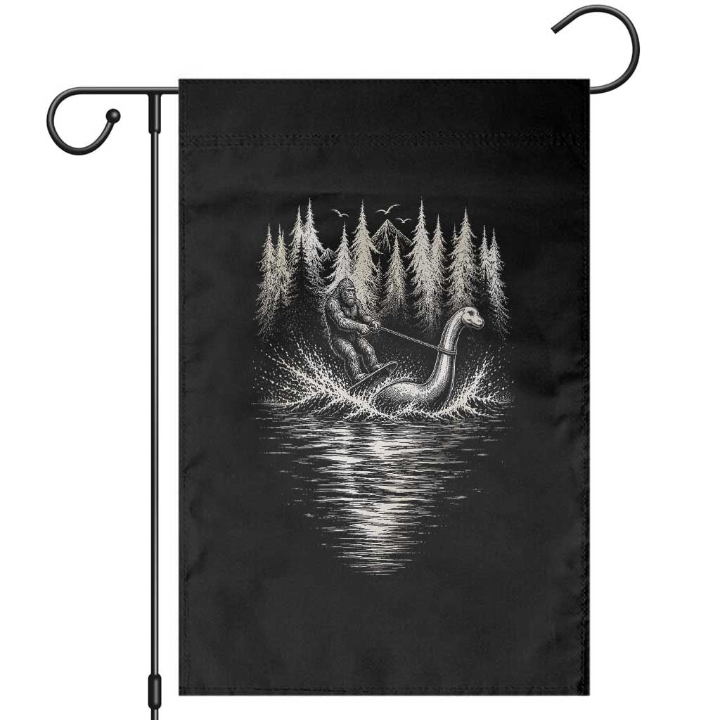 Funny Bigfoot Water Skiing Behind Nessie Garden Flag Cryptid Lover TS12 Black Print Your Wear