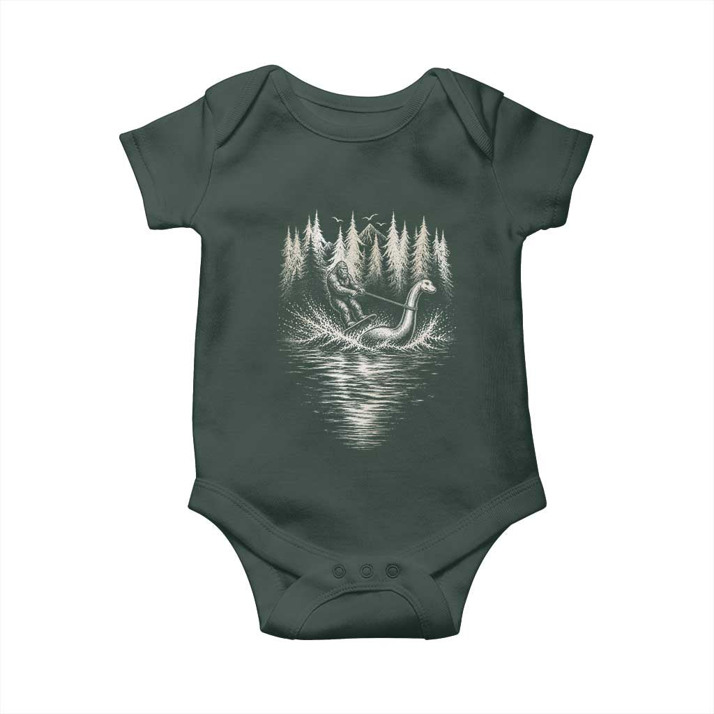 Funny Bigfoot Water Skiing Behind Nessie Baby Onesie Cryptid Lover