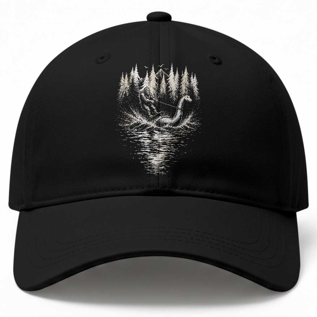 Funny Bigfoot Water Skiing Behind Nessie Baseball Cap Cryptid Lover TS12 Print Your Wear
