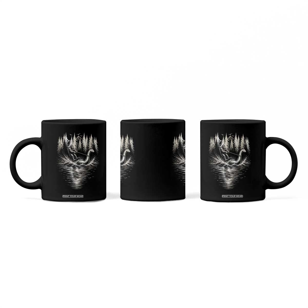 Funny Bigfoot Water Skiing Behind Nessie Coffee Mug Cryptid Lover