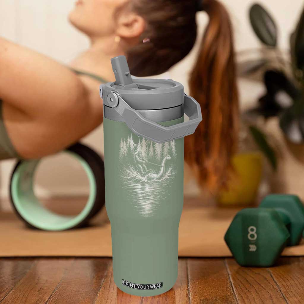 Funny Bigfoot Water Skiing Behind Nessie Flip Straw Tumbler Cryptid Lover