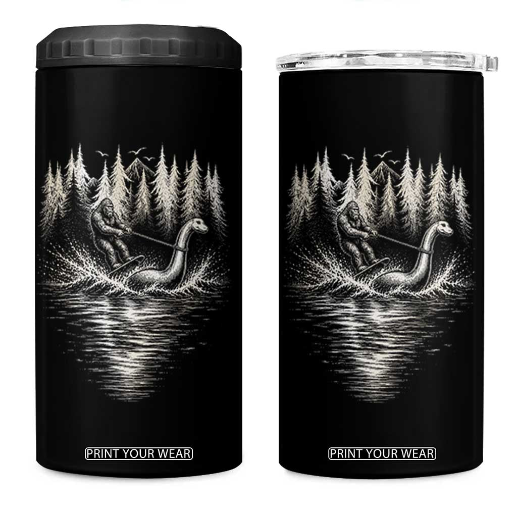 Funny Bigfoot Water Skiing Behind Nessie 4 in 1 Can Cooler Tumbler Cryptid Lover TS12 One Size: 16 oz Black Print Your Wear
