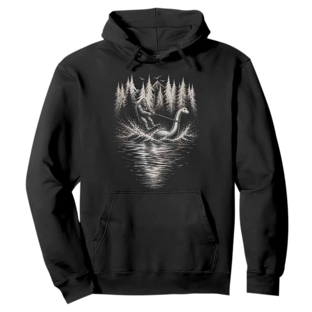 Funny Bigfoot Water Skiing Behind Nessie Hoodie Cryptid Lover
