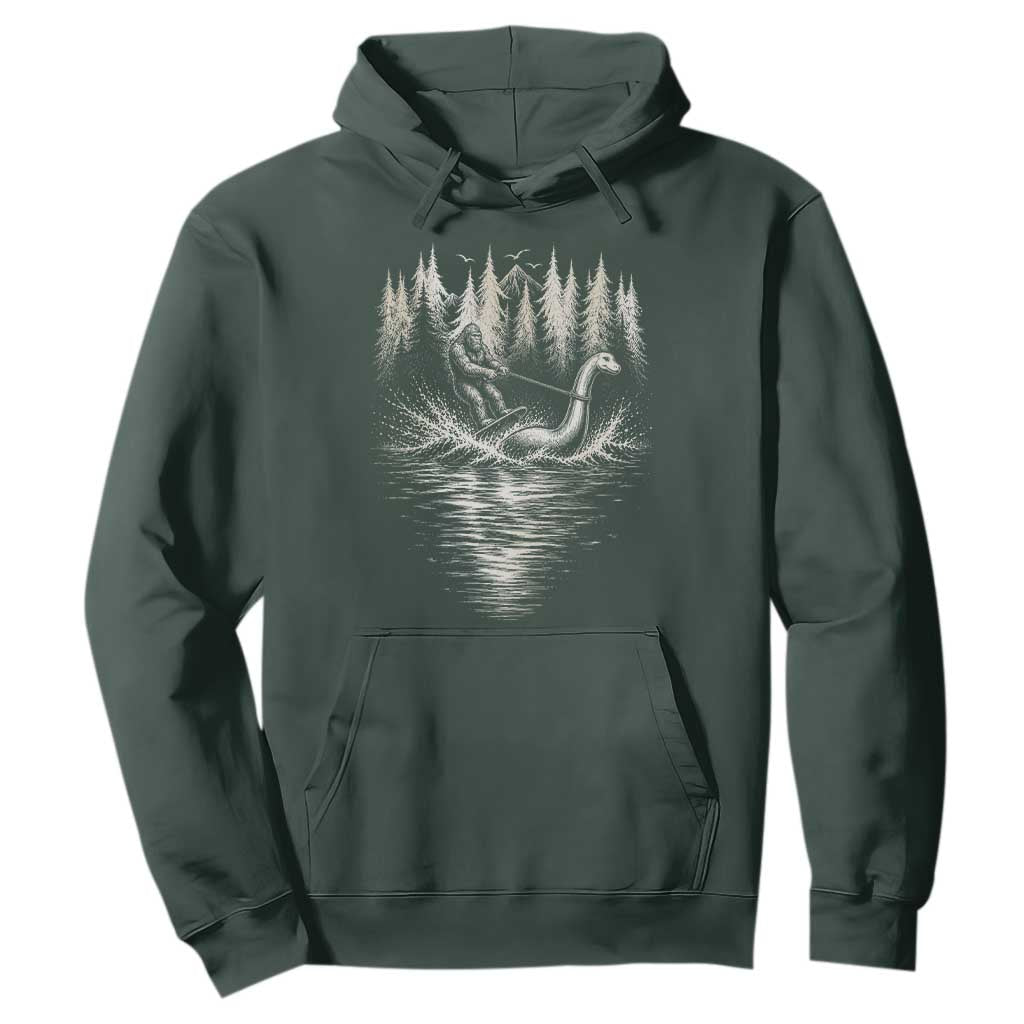 Funny Bigfoot Water Skiing Behind Nessie Hoodie Cryptid Lover